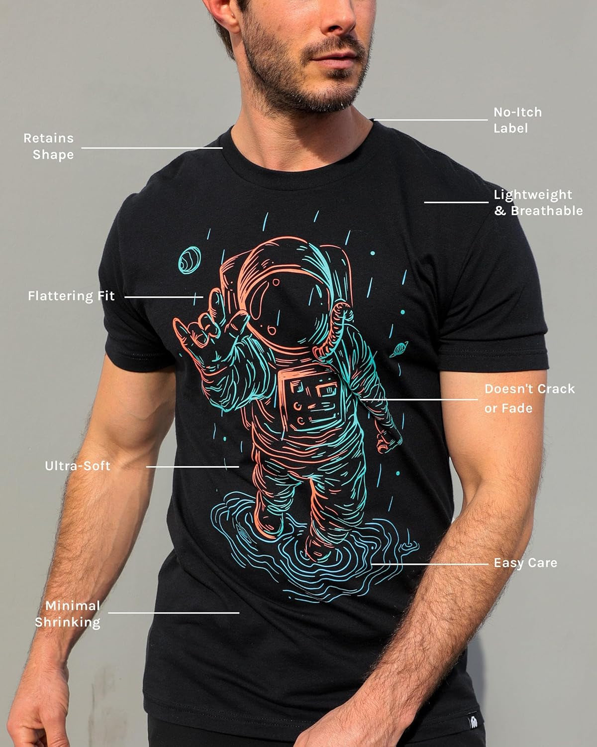 Natural Order T-Shirt - Cool Astronaut Design Tees for Men (Black, X-Large)