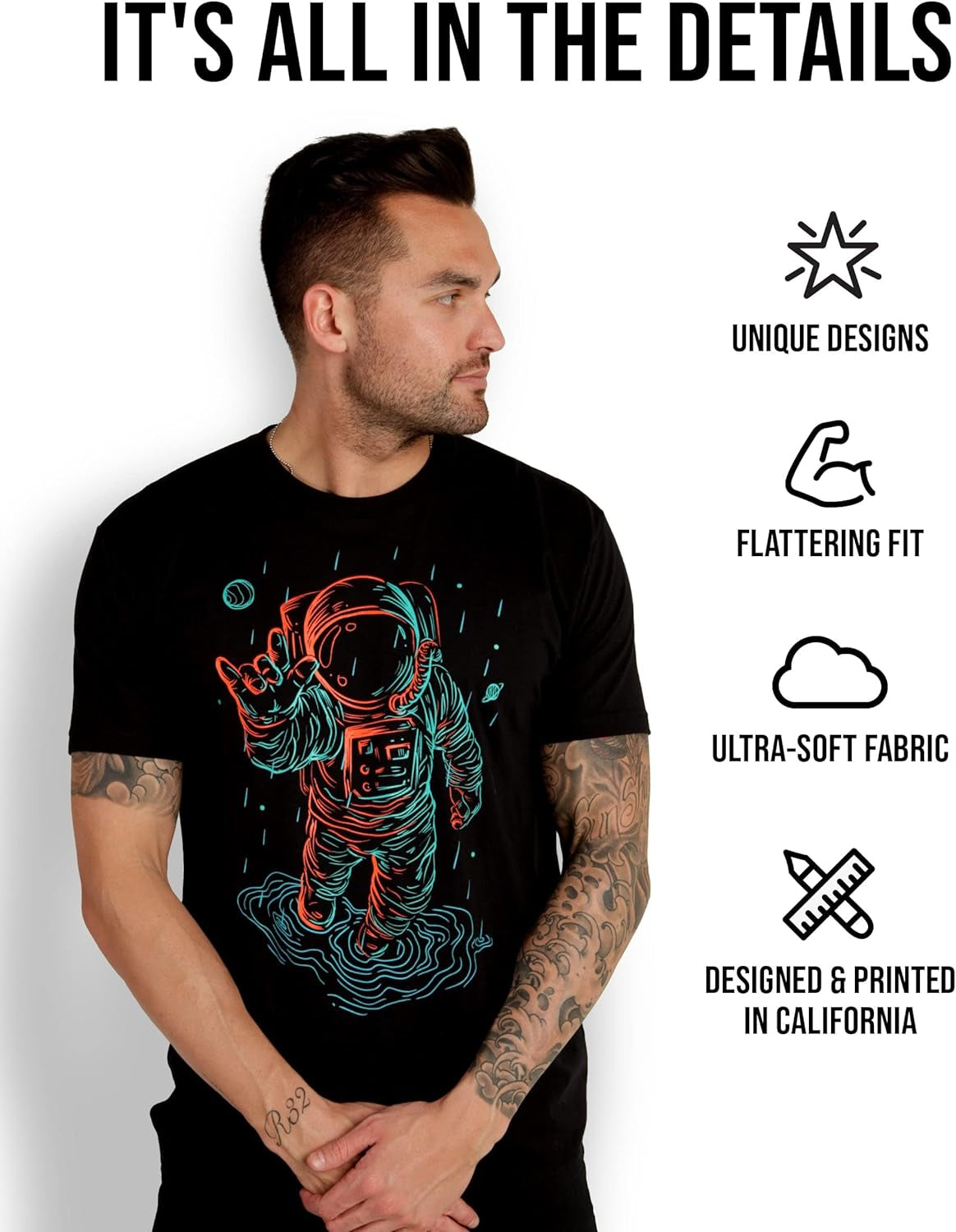 Infinite Falls Mens Graphic Tee - Cool Novelty Design Crewneck T Shirts for Guys (Black, 4X-Large)